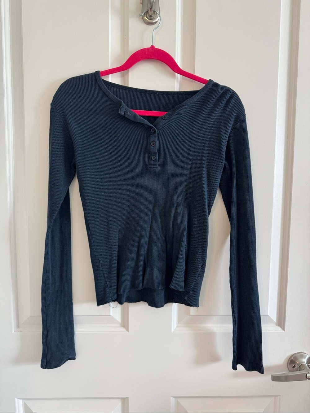 Brandy Melville Blue Ribbed Henley Long Sleeve Top